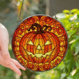 Halloween Enthusiasts' Intricate Jack-o'-Lantern Stained Glass Art in Glowing Orange, Yellow, Amber-Red Stained Glass Suncatcher