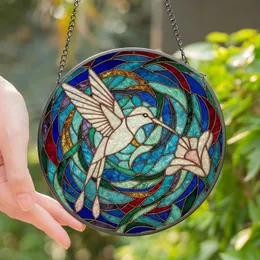 Nature Lovers' Tiffany Stained Glass Hummingbird Iridescent Pearlescent Rose Pink Mosaic Art Stained Glass Suncatcher