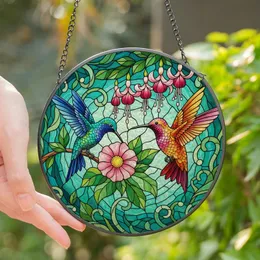 Bird Enthusiasts' Intricate Tiffany Stained Glass Hummingbirds Floral Jewel Tone Mosaic Stained Glass Suncatcher