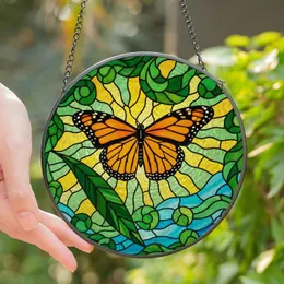 Nature Lovers' Vibrant Stained Glass Monarch Butterfly Tiffany Style Mosaic Radiant Orange Emerald Green Azure Stained Glass Suncatcher