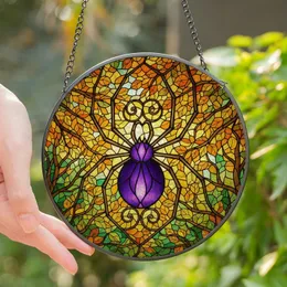 Art Lovers' Royal Purple Bronze Tiffany Stained Glass Spider Autumn Forest Canopy Design Stained Glass Suncatcher