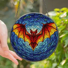 Fantasy Art Lovers' Red Orange Yellow Bat Stained Glass Blue Purple Cosmic Sky Stained Glass Suncatcher