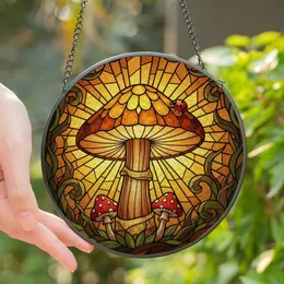 Nature Lovers' Vibrant Tiffany Style Stained Glass Amber Mushroom & Forest Sunbeam Mosaic Stained Glass Suncatcher