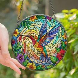 Nature Lovers' Vibrant Hummingbird Tiffany Stained Glass Orange Blue Teal Purple Tropical Mosaic Stained Glass Suncatcher