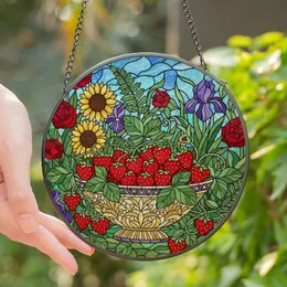 Art Enthusiasts' Tiffany Glass Ruby Red Strawberry Emerald Green Mosaic Garden Sky Stained Glass Suncatcher