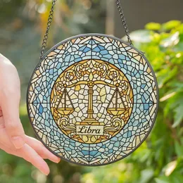 Libra Zodiac Highly Detailed Stained Glass Balance Celestial Mosaic, Tiffany Yellow Blue Peach Tones Stained Glass Suncatcher
