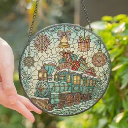 Christmas Enthusiasts' Tiffany Stained Glass Festive Train Ornaments Rose Blue Gold Teal Mosaic Stained Glass Suncatcher