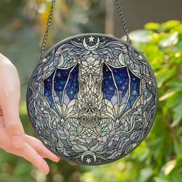Mystical Art Lovers' Iridescent Stained Glass Bat Cosmic Night Sky Jewel Tone Art Stained Glass Suncatcher