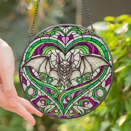 Gothic Style Enthusiasts' Jewel Tone Stained Glass Bat Heart, Iridescent Green Magenta Purple Mosaic Stained Glass Suncatcher