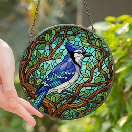 Nature Lovers' Vibrant Stained Glass Blue Jay Sapphire Blue Tiffany Style Nature Mosaic Stained Glass Suncatcher