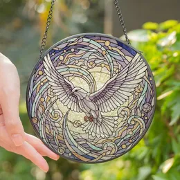 Art Enthusiasts' Tiffany Style Stained Glass Majestic Dove in Flight Ethereal Pearlescent White Lavender Aqua Stained Glass Suncatcher