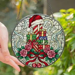 Christmas Enthusiasts' Jewel Tone Stained Glass Festive Gifts, Santa Hat, Roses, Holly Mosaic Art Stained Glass Suncatcher
