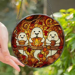 Autumn Enthusiasts' Whimsical Stained Glass Ghosts Pumpkin Pie Mug Amber Orange Red Mosaic Stained Glass Suncatcher