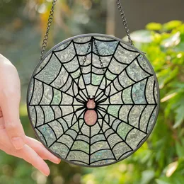 Stained Glass Art Fans' Intricate Tiffany Pink Spider Iridescent Web Mosaic Art Stained Glass Suncatcher