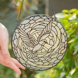 Art Lovers' Glowing Iridescent Pastel Stained Glass Dove, Swirling Wind & Cloud Mosaic Stained Glass Suncatcher