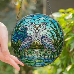 Nature Lovers' Intricate Tiffany Stained Glass Herons Wetland Mosaic Sapphire Teal Gold Stained Glass Suncatcher