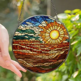 Art Enthusiasts' Intricate Stained Glass Canyon Mosaic Jewel Tones Edge-to-Edge Stained Glass Suncatcher