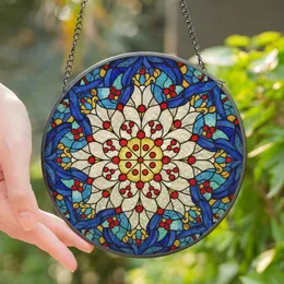Art Lovers' Glowing Tiffany Stained Glass Floral Mandala Mosaic Deep Blue Red Gold Jewel Tones Stained Glass Suncatcher