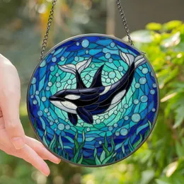 Marine Life Enthusiasts' Majestic Killer Whale Tiffany Style Stained Glass Edge-to-Edge Jewel Tone Mosaic Stained Glass Suncatcher