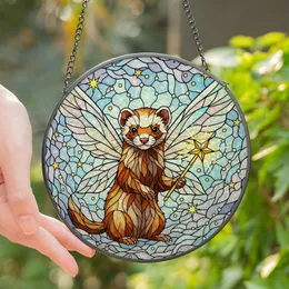 Fantasy Lovers' Whimsical Flying Ferret Magic Wand Tiffany Stained Glass Jewel Sky Art Stained Glass Suncatcher