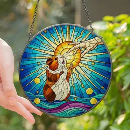 Guinea Pig Lovers' Vibrant Tiffany Stained Glass Guinea Pig Sun Hand Mosaic Blue Teal Gold Pink Jewel Tone Stained Glass Suncatcher