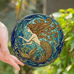 Women's Stained Glass Mermaid Ocean Waves Coral Tiffany Style Intricate Jewel Tones Stained Glass Suncatcher