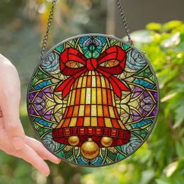 Holiday Art Enthusiasts' Tiffany Stained Glass Christmas Bell Ruby Red Golden Yellow Sapphire Blue Pattern Stained Glass Suncatcher