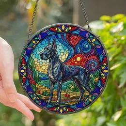 Great Dane Lovers' Vibrant Tiffany Stained Glass Dog Mosaic Geometric Floral Blues Reds Greens Art Stained Glass Suncatcher