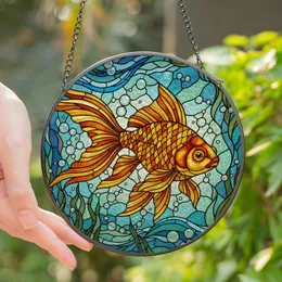 Aquatic Art Lovers' Glowing Goldfish Tiffany Stained Glass Amber Golden Orange Mosaic Pattern Stained Glass Suncatcher
