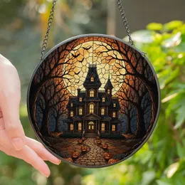 Halloween Enthusiasts' Gothic Tiffany Stained Glass Haunted Mansion Jewel Tone Art Stained Glass Suncatcher