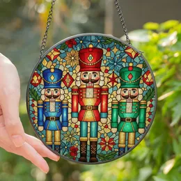 Holiday Enthusiasts' Tiffany Stained Glass Nutcracker Trio Red Blue Green Gold Teal Jewel Tone Holiday Mosaic Stained Glass Suncatcher