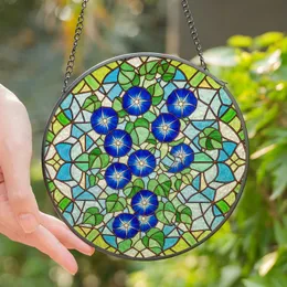 Nature Lovers' Vibrant Blue Morning Glory Tiffany Stained Glass Emerald Green Floral Mosaic Stained Glass Suncatcher