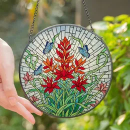 Nature Lovers' Vibrant Stained Glass Indian Paintbrush Floral Mosaic Blue Butterflies Luminous Sky Stained Glass Suncatcher