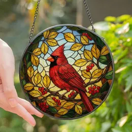 Nature Lovers' Vibrant Stained Glass Cardinal Bird Tiffany Style Jewel Tone Forest Mosaic Stained Glass Suncatcher
