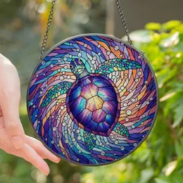 Ocean Lovers' Iridescent Tiffany Style Stained Glass Sea Turtle Mosaic Glowing Ocean Currents Design Stained Glass Suncatcher
