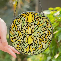 Art Lovers' Vibrant Tiffany Stained Glass Cascading Yellow White Green Tulips Intricate Botanical Mosaic Stained Glass Suncatcher