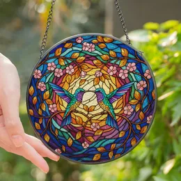 Nature Lovers' Luminous Tiffany Stained Glass Hummingbirds Golden Leaf Floral Mosaic Stained Glass Suncatcher