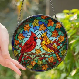 Nature Lovers' Vibrant Tiffany Stained Glass Cardinals Autumn Mosaic Red Blue Green Purple Stained Glass Suncatcher