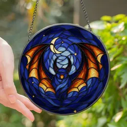 Gothic Style Admirers' Stained Glass Bat Amber Midnight Blue Purple Star Mosaic Stained Glass Suncatcher
