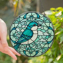 Art Lovers' Tiffany Glass Stylized Bird Iridescent White Teal Aquamarine Floral Mosaic Design Stained Glass Suncatcher