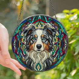 Dog Lovers' Tri-Color Merle Australian Shepherd Stained Glass Blue Eyes Vivid Turquoise Mosaic Stained Glass Suncatcher