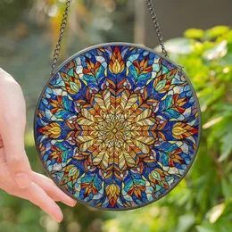 Art Lovers' Tiffany Style Stained Glass Feather Mandala Sunburst Vibrant Jewel Tones Stained Glass Suncatcher