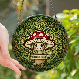 Whimsical Art Lovers' Intricate Stained Glass Mushroom Forest Mosaic Tiffany Art Red Cream Stained Glass Suncatcher