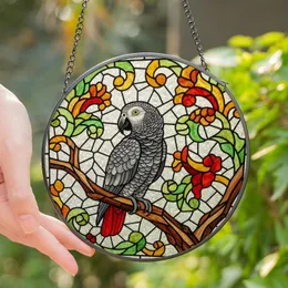 Bird Lovers' Vibrant Tiffany Style African Grey Parrot Stained Glass Mosaic with Autumnal Foliage Stained Glass Suncatcher