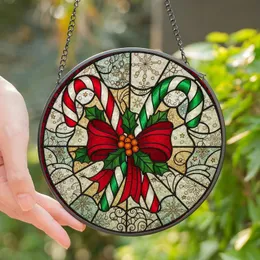 Holiday Celebrators' Jewel Tone Tiffany Stained Glass Red Green Candy Cane Holly Snowflake Mosaic Stained Glass Suncatcher
