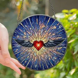 Art Lovers' Vibrant Stained Glass Heart with Ornate Wirework Wings & Ethereal Celestial Mosaic Stained Glass Suncatcher