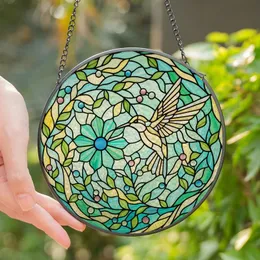 Nature Lovers' Intricate Tiffany Stained Glass Hummingbird Flower Mosaic Jewel Tones Teal Green Pink Blue Stained Glass Suncatcher