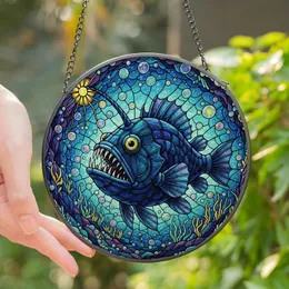 Deep Sea Art Lovers' Menacing Anglerfish Stained Glass Deep Sea Abyss Jewel Tone Mosaic Stained Glass Suncatcher