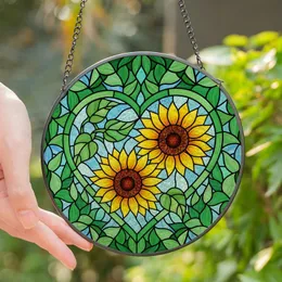 Art Lovers' Vibrant Tiffany Stained Glass Sunflower Heart Emerald Green Blue Amber Mosaic Stained Glass Suncatcher