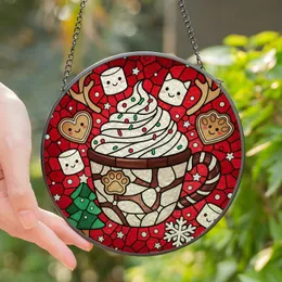 Holiday Enthusiasts' Intricate Stained Glass Hot Cocoa Marshmallow Reindeer Christmas Tree Mosaic Pattern Stained Glass Suncatcher